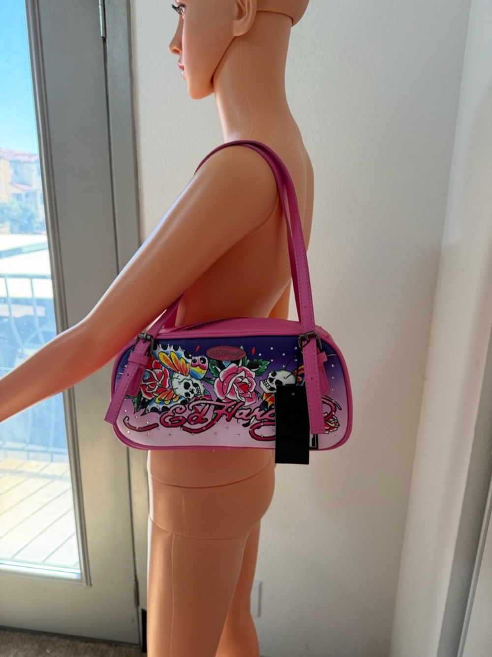 Ed Hardy Pink Graphic Shoulder Bag New With Tags